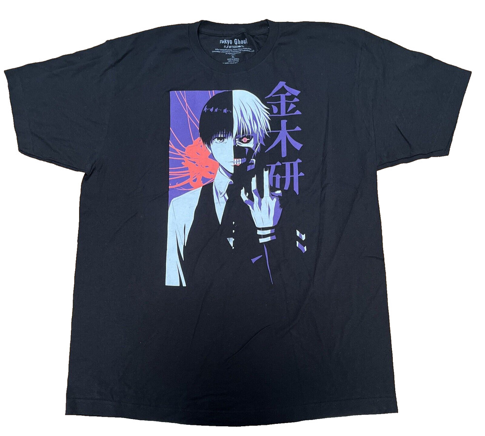 Tokyo Ghoul T Shirt XL Kaneki Split Face Black Graphic Tee Funimation
